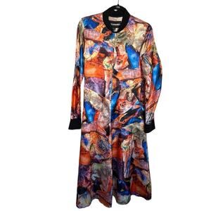 Nicopanda Satin Bomber Colorful Abstract Print Dress Size Medium